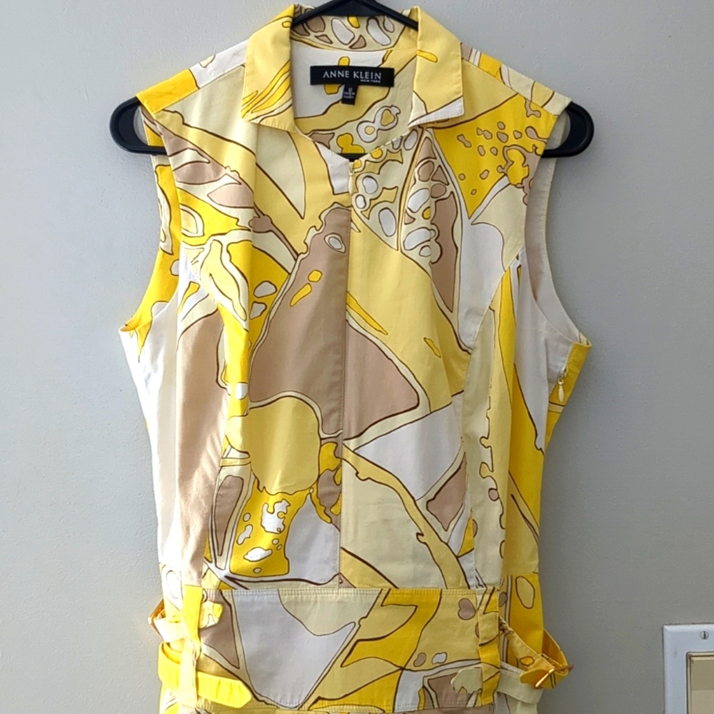 Anne Klein Yellow and Cream Abstract Dress